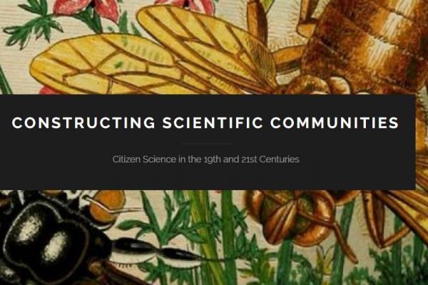 Illustration of insects with Constructing Scientific Communities logo in foreground