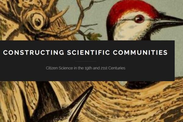 Illustration of birds with Constructing Scientific Communities logo in foreground