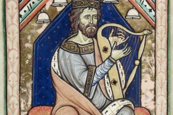 King David playing the harp at the beginning of the Psalms