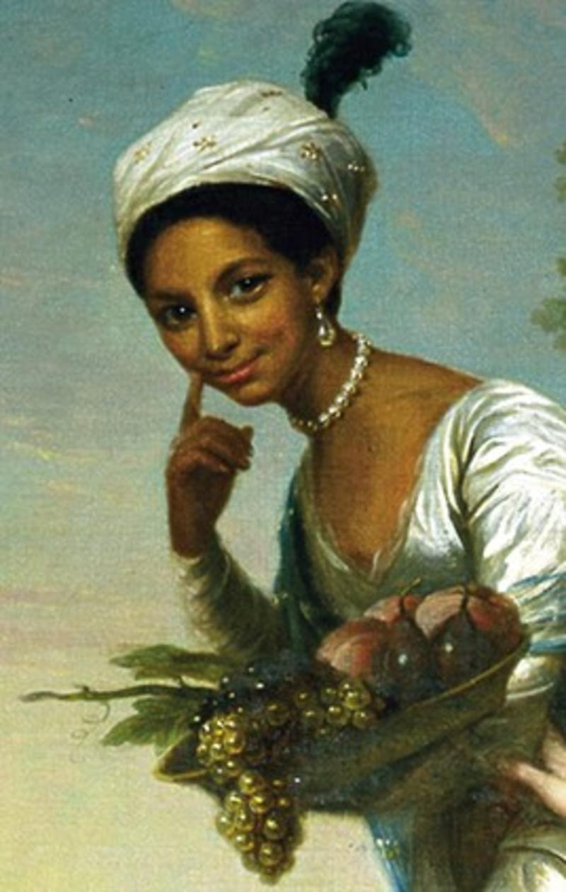 Detail from portrait of heiress Dido Elizabeth Belle Lindsay and Elizabeth Murray (not shown) miniature from portrait of dido belle png