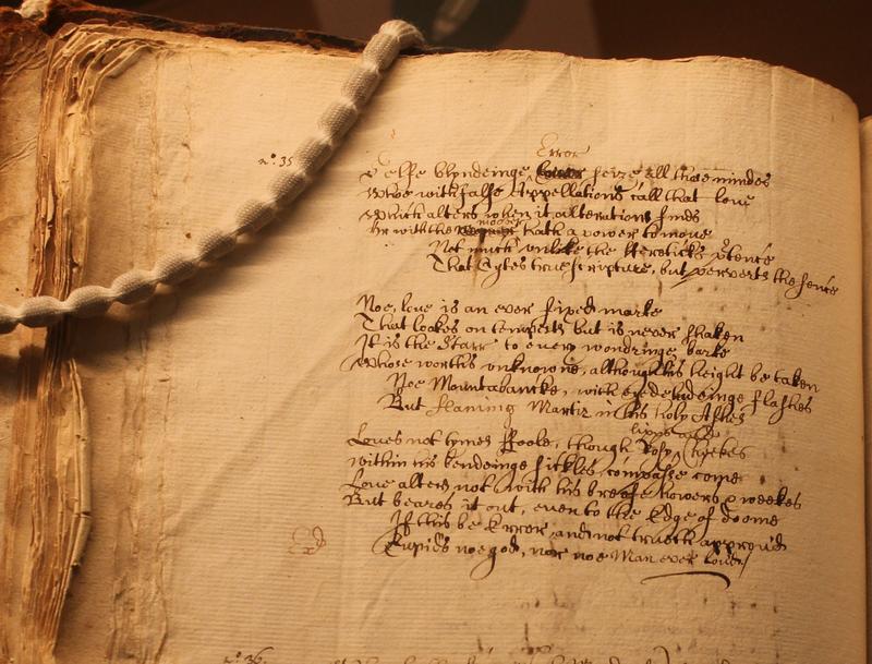 Photo of uncovered copy of Shakespeare’s Sonnet 116 by Dr Leah Veronese (Bodleian MS Ashmole 36,37, Fol.29v). 