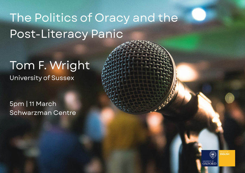 News UK lecture event poster - close-up of microphone with blurred colourful background.