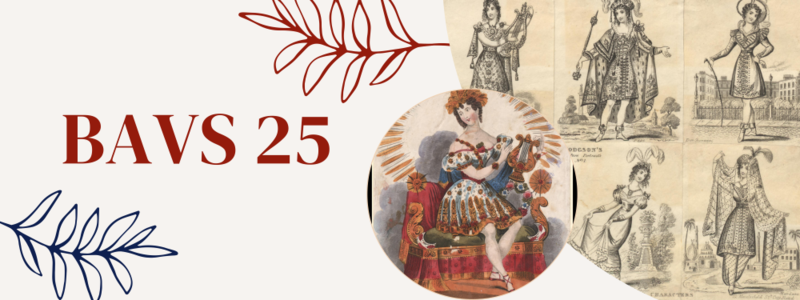 Conference banner with images of Victorian ladies in different dresses