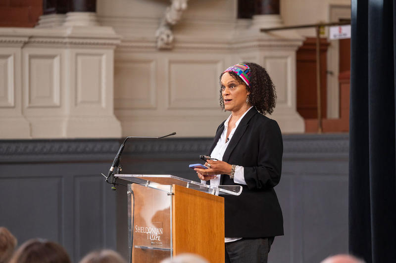bernardine evaristo giving visiting professor of creative media talk