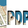 The letters APDP cut out to reveal a map below