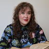 leah veronese with the manuscript featuring Shakespeare's sonnet